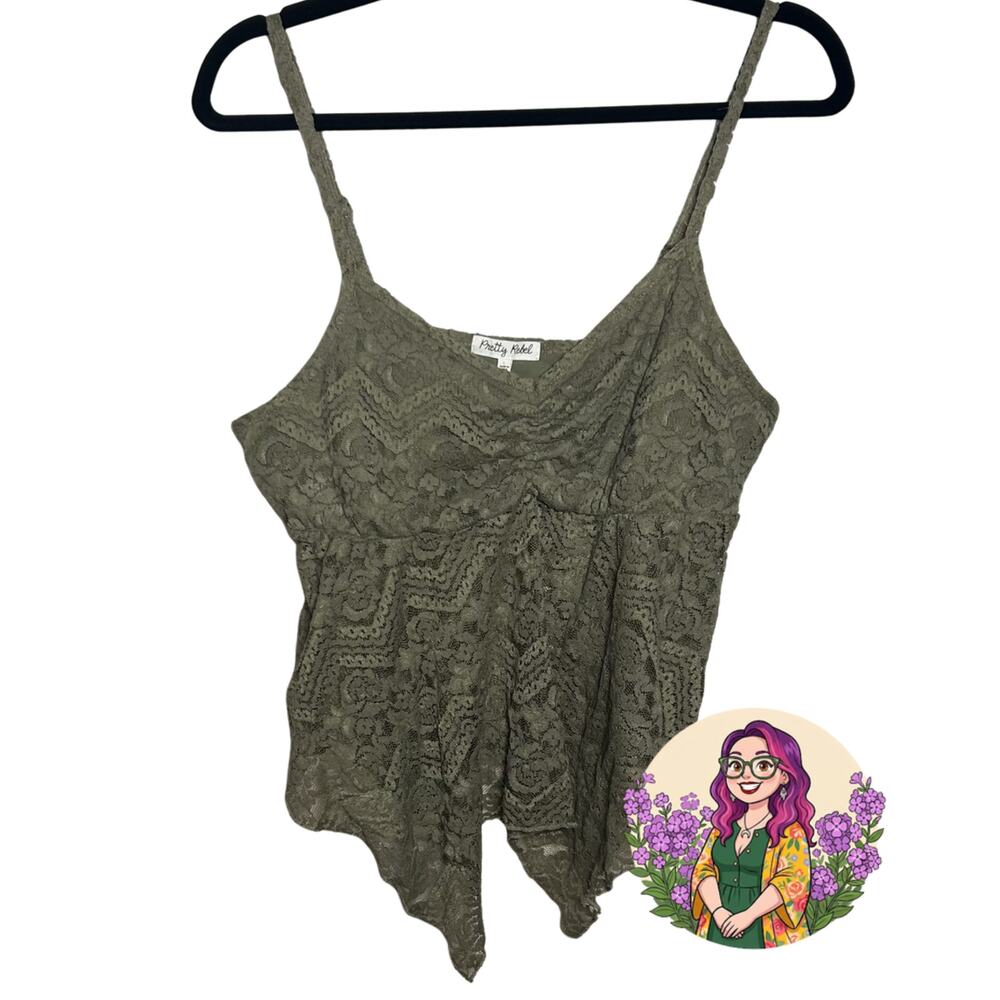 Holden Knit Olive Lace-Overlay Spaghetti Strap Top
